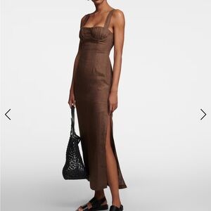 Sculpted Brown Linen Maxi Dress with Side Slit